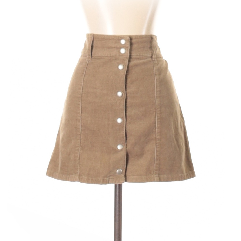NWOT H&M Tan A-Line Sheath Cotton Size 4 Mini Full Button Snap Skirt